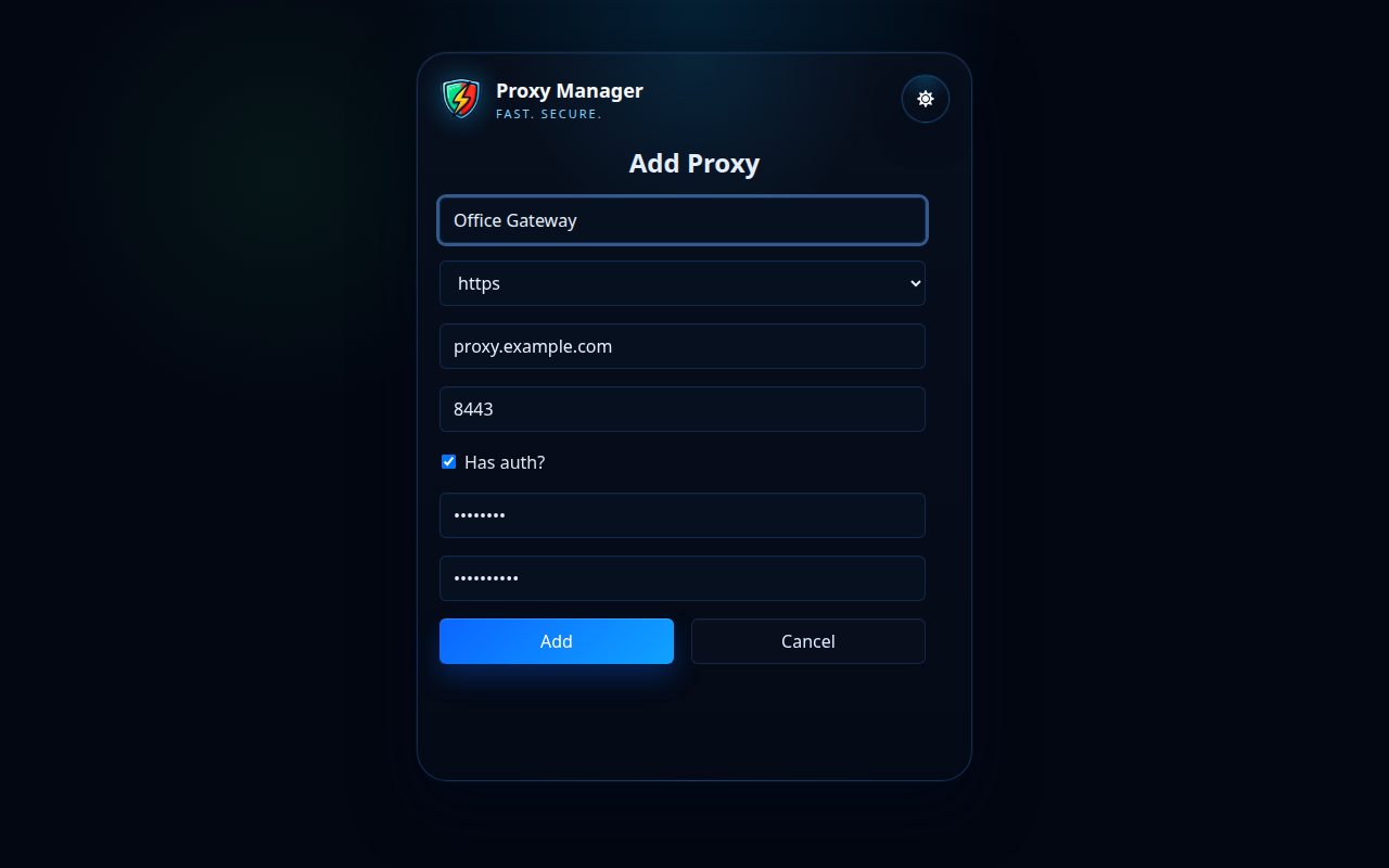 Menedżer proxy dodaje formularz proxy